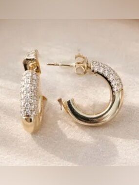 CZ Pavé Half-Hoop Stud Earrings - Sparkling Gold Finish